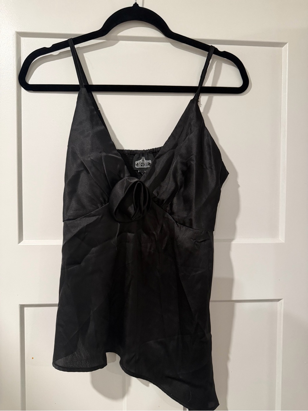 Angie Black Satin Knot-Front Camisole
